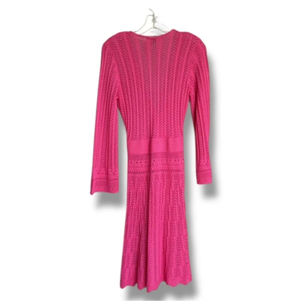 Boston Proper Crochet Surplice A-Line Dress & Slip Shocking Pink Size Small - Picture 8 of 15